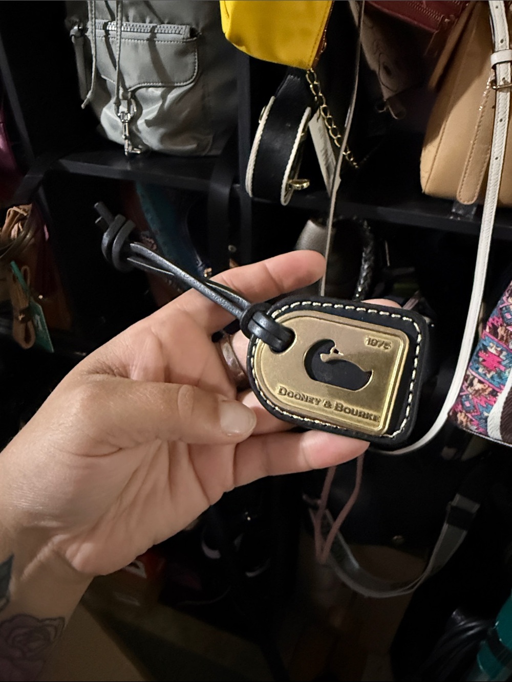 Dooney & Bourke Black Leather Luggage Tag with Gold Plaque